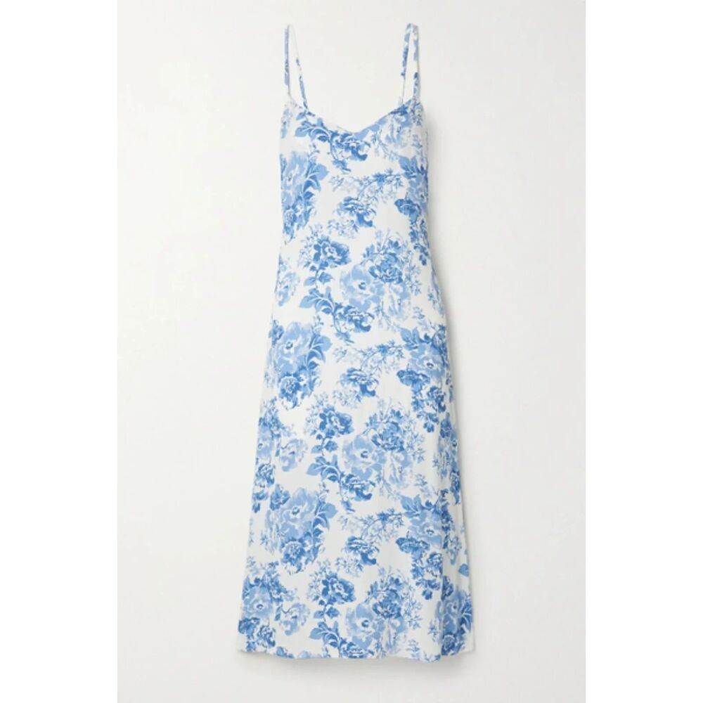 Reformation Chianti Floral Print Crepe Midi Dress - Blue/Ivory M - Picture 10 of 10